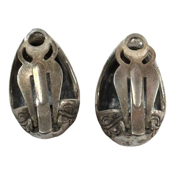 Retired Brighton Silver Teardrop Clip-On Earrings Floral Swarovski Crystal Star - Picture 3 of 5